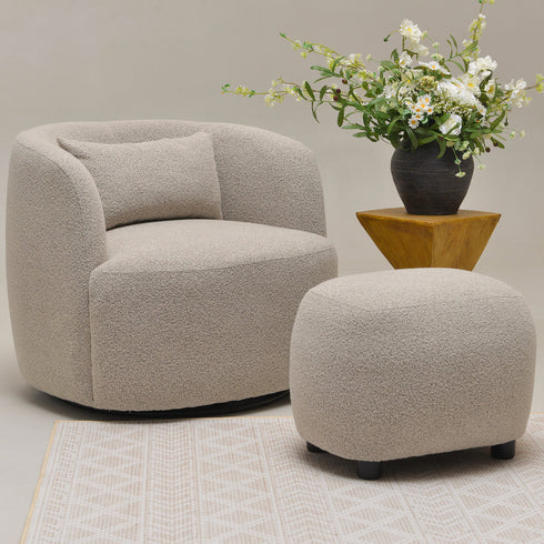 Ashlie Bouclé Swivel Barrel Chair - Taupe Modern Swivel Chair | Swivel Accent Chairs | Kinwell Furniture | Swivel Armchairs